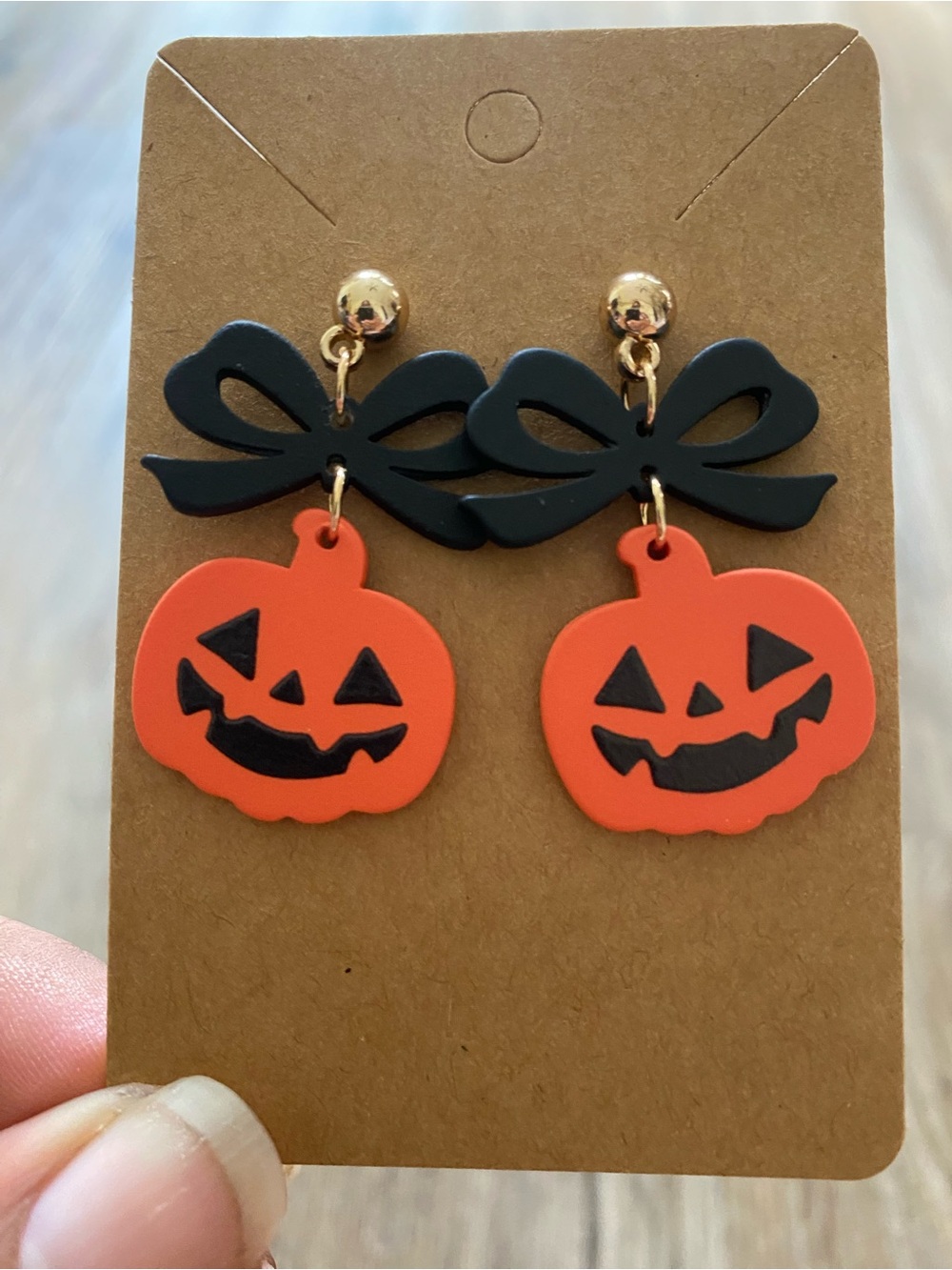 Halloween Pumpkin Bow Dangle Earrings - Orange & Black